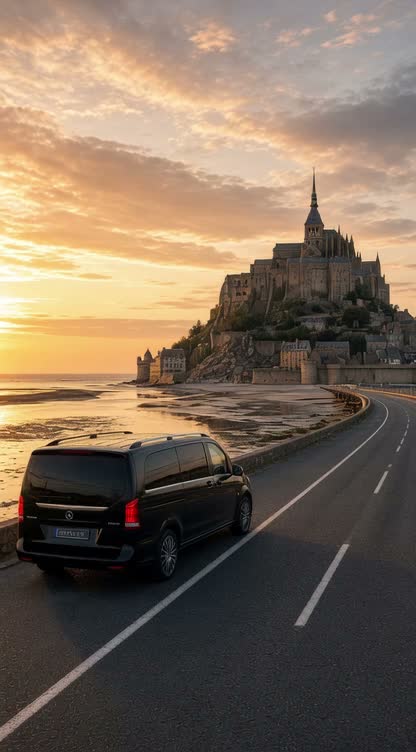 Van privé VANWAVE devant le Mont-Saint-Michel